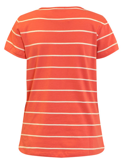 Kortærmet T-shirt med Striber - Spiced Coral Mix