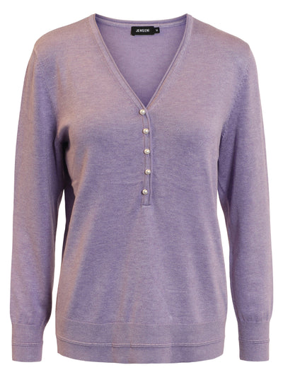 Pullover-knap V-hals - Purple Rose Melange