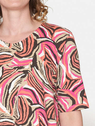 Mønstret T-shirt - Pink/Orange/Beige