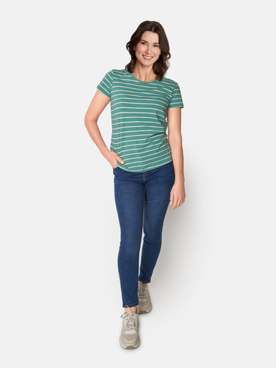 T-shirt m/ striber, kortærmet - Beryl Green Mix