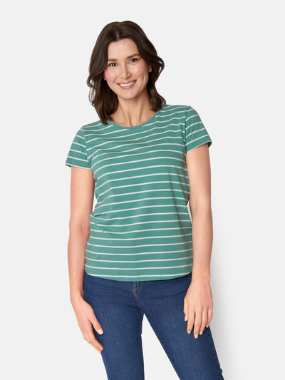 T-shirt m/ striber, kortærmet - Beryl Green Mix