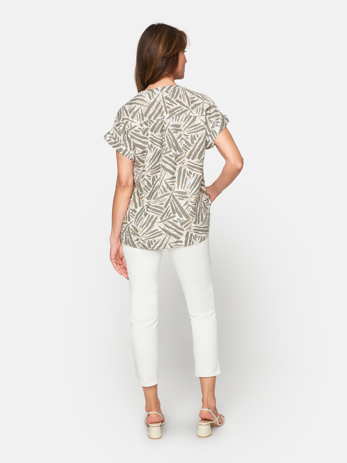 Bluse i hør - Dusty olive Mix