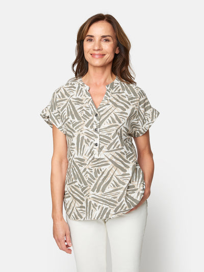 Bluse i hør - Dusty olive Mix
